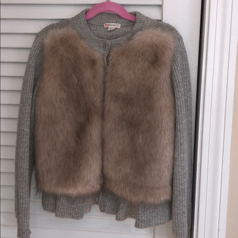 Crewcuts faux fur cardigan size 8